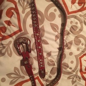 Red bling belt. Genuine leather